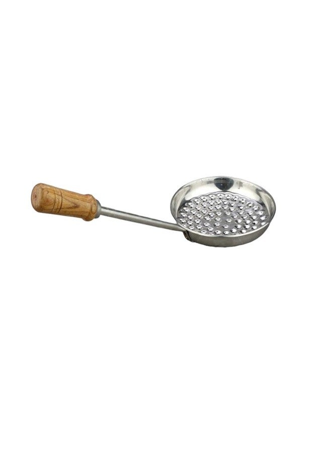 PUTHAK Stainless Steel Boondi Jhara with Wooden Handle Grip,Steel Food Strainer, Bundi Jhara,Wooden Handle Deep Fry Grip Strainer, Perforated Spoon - Image 4